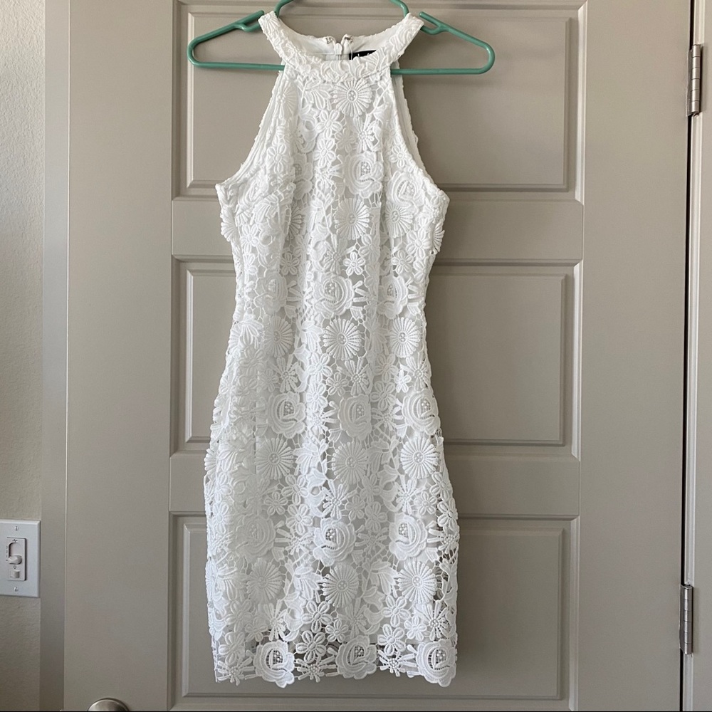 Crochet white mini dress